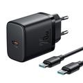 JOYROOM JR-TCF11 25W Fast Wall Charger Set with USB-C to USB-C 60W 1m Cable, EU Plug - Black