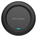 Q18 Round Shape Wireless Charger 15W Fast Charging Desktop Charging Pad - Black
