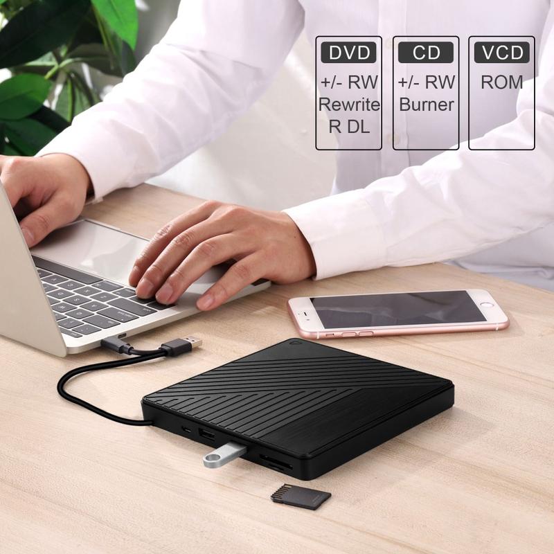 005 External USB-C/USB Optical Drive with SD/TF Card Reader - CD/DVD ...