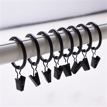 10-Piece Heavy-Duty Shower-Curtain Rings with Clips - Black