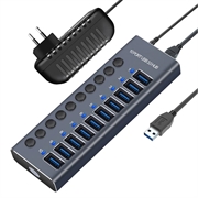 10-port USB 3.0 Hub with Individual Power Switches - Grey
