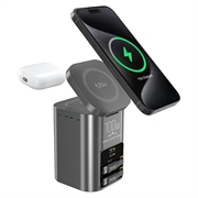 100W GaN Desktop Charging Station with 25W Wireless Charging, 2x USB-C Cables - Black
