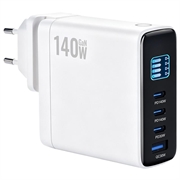 140W GaN Wall Charger with TFT Display - 3xUSB-C, 1xUSB-A - White