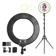 18" Dimmable Desktop LED Selfie Ring Light with Tripod and Phone Holder - Black