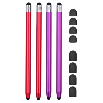 2-in-1 Universal Capacitive Stylus Pen - 4 Pcs. - Red / Purple