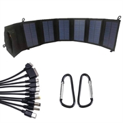 20W Foldable Dual-USB Solar Charger with 10-in-1 Charging Cable - Black