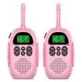 2Pcs DJ100 Children Walkie Talkie Toys Kids Interphone Mini Handheld Transceiver 3KM Range UHF Radio with Lanyard - Pink+Pink