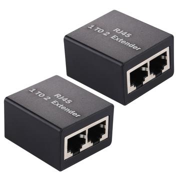 Set 1 to 2 RJ45 Splitter Connector Inline LAN Plugs Ethernet Cable Extender Adapter - 2 Pcs.