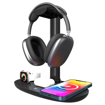 3-in-1 Wireless Charging Station with Headphones Stand B-15A - Black