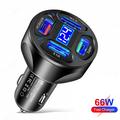 4-Port USB Car Charger with Digital Voltage Display - Black