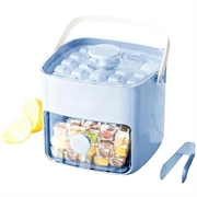 48-Grid Double Layer Ice Cube Tray with Storage Drawer, Ice Tongs - Blue