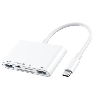 5-in-1 USB-C Hub / Card Reader for iPhone, MacBook, USB-C Devices - White