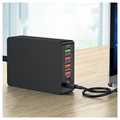 6-Port Fast Charger with USB-C PD & QC3.0 - 65W - Black