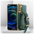 6D Crocodile Samsung Galaxy S21 5G Case with Hand Strap - Green