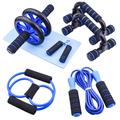 7-Piece Home Fitness Training Set - Ab Roller, Push-Up Bars, Skipping Rope, Hand Gripper and Chest Expander
