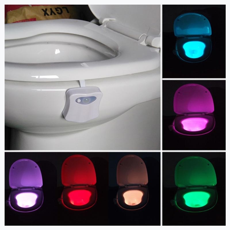 Toilet Bowl Motion Sensor LED Night Light 8 Colors Waterproof Seat Lamp  Bathroom