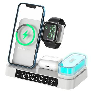 A37 3-in-1 For Cell Phone Watch 15W Wireless Charger Folding Design Alarm Clock 20W Type C Port RGB LED Night Light - White