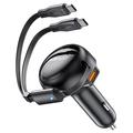 ACEFAST B13 53W USB Car Charger Adapter with 2 Type-C Retractable Charging Cable