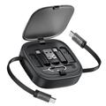 Acefast Travel J3 60W Retractable USB-C Cable Set with Phone Stand - Black
