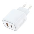 Amorus PD Fast Charging Wall Charger – 20W USB-C, 18W USB-A - White