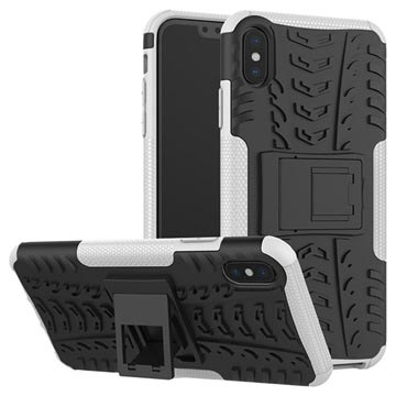 Anti-Slip iPhone XS Max Hybrid Case with Stand - White / Black