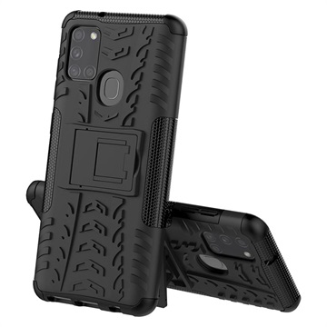 Anti-Slip Samsung Galaxy A21s Hybrid Case with Stand - Black