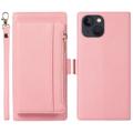 iPhone 14 2-in-1 Magnetic Wallet Case with Zipper - Pink