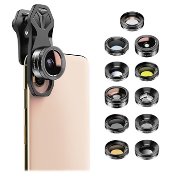 Apexel APL-DG11 11-in-1 Universal Clip-on Camera Lens Kit - Black