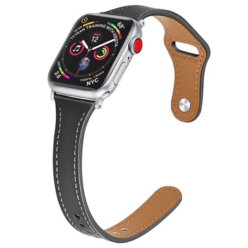 Apple Watch 7/SE/6/5/4/3/2/1 Premium Leather Strap - 45mm/44mm/42mm - Black