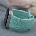 Apple Watch Series 11/10/9/8/SE 3/SE (2022)/7/SE/6/5/4/3/2/1 Floral Engraved Silicone Strap - 42mm/41mm/40mm/38mm - Sea Green