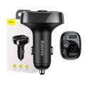 Baseus Bluetooth FM Transmitter w. Car Charger - 2xUSB, microSD - Black