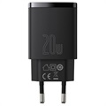 Baseus Compact Wall Charger 20W - USB-C PD3.0, USB QC3.0 - Black