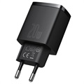 Baseus Compact Wall Charger 20W - USB-C PD3.0, USB QC3.0 - Black