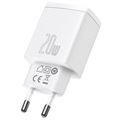 Baseus Compact Wall Charger 20W - USB-C PD3.0, USB QC3.0 - White