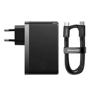 Baseus GaN5 Pro 140W Wall Charger w. USB-C Charging Cable - 2xUSB-C, USB-A