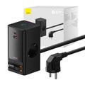 Baseus PowerCombo Digital Power Strip 65W w. Retractable USB-C Cable - 2xAC, USB-C, USB-A - Black