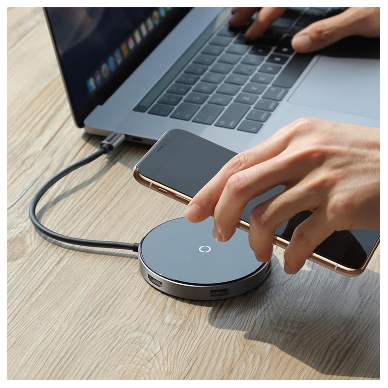 Baseus UCN3250-1 USB Hub / Wireless Charging Pad - USB-C - Dark Grey