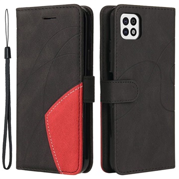 Bi-Color Series Samsung Galaxy A22 5G, Galaxy F42 5G Wallet Case - Black