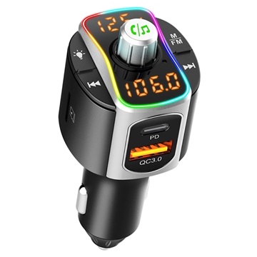 Bluetooth FM Transmitter & Fast Car Charger w/ LED Light BC67