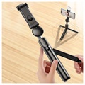 Bluetooth Selfie Stick & Tripod Stand with Light KH1S - Black