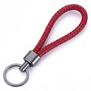 Braided PU Leather Keychain - Red