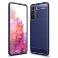 Samsung Galaxy S21 FE 5G Brushed TPU Case - Carbon Fiber - Blue