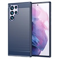 Samsung Galaxy S22 Ultra 5G Brushed TPU Case - Carbon Fiber - Blue
