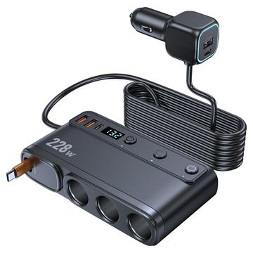 C35L 3-in-1 Car Charger with Retractable Cable & Voltage Display - 228W