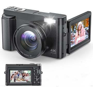 CD01 4K Digital Camera with 3" Flip Screen, 64GB Memory Card - Black