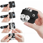 Cable / Earphones Silicone Organizer with Metal Snap Button - Black