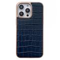 Crocodile Series iPhone 14 Pro Max Leather Coated Case - Blue