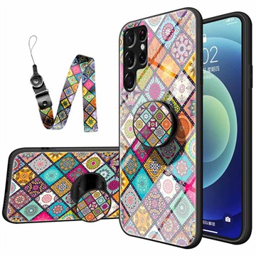 Checkered Pattern Samsung Galaxy S22 Ultra 5G Hybrid Case - Colorful Mandala