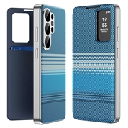 Samsung Galaxy S26 Ultra Checkered Pattern Smart View Flip Case with Card Slot - Blue
