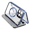 Compatible with MagSafe Case for iPhone 15 Pro Magnetic Metal Frame + Double-Sided Tempered Glass Phone Cover with Buckle Lock - Dark Blue